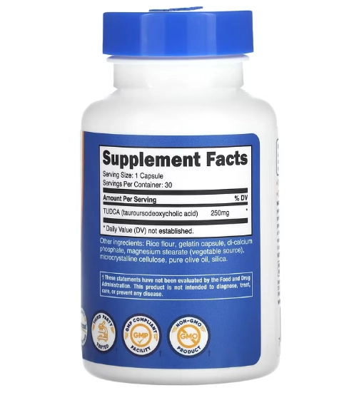 TUDCA, 250mg, 30 Cápsulas, Nutricost