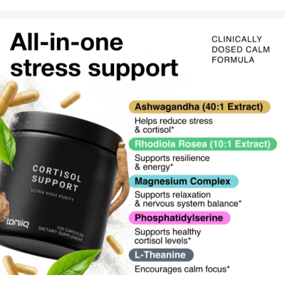 Cortisol Support 2000, Suporte ao Cortisol, 120 Cápsulas, Toniiq