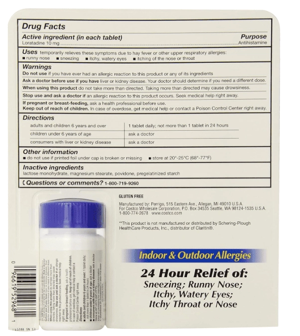 Allerclear, Comprimidos exclusivos de Loratadina ,Não Sonolentos, Anti-histamínico 10mg, 365 Comprimidos, Kirkland