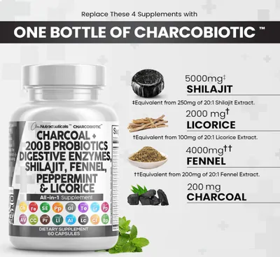 Probiótico 200B, Enzimas digestivas, Shilajit, Hortelã-pimenta, Alcaçuz, 60 Cápsulas, Clean Nutraceuticals