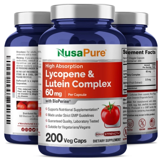 Complex de Licopeno e Luteína 60mg, 200 Cápsulas, NusaPure