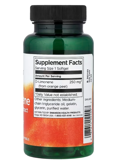 D-Limoneno, Extrato de Casca de Laranja 250mg, 60 Cápsulas, Swanson