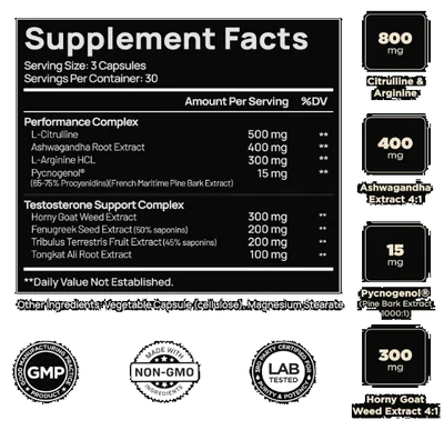 Testosterone form Men, Reforço de Testosterona, Ashwagandha, Tongkat Ali, Pycnogenol, Tribulus, 90 Cápsulas, Terra Elmnt