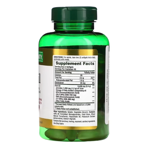 Fish Oil (ômega 3) 2400mg , 90 Cápsulas Revestidas, Natures Bounty