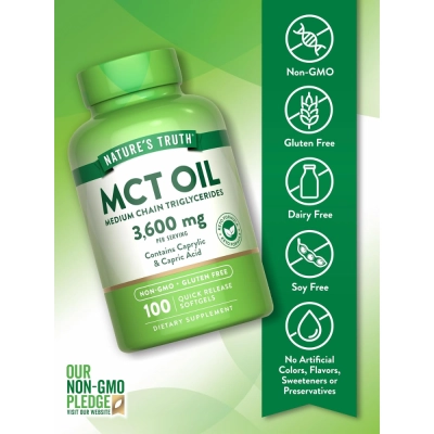 Óleo MCT, 3600mg, 100 Softgels, Nature’s Truth 