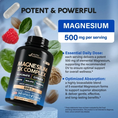 Magnesium Complex 500mg, 240 Cápsulas, Nutraharmony