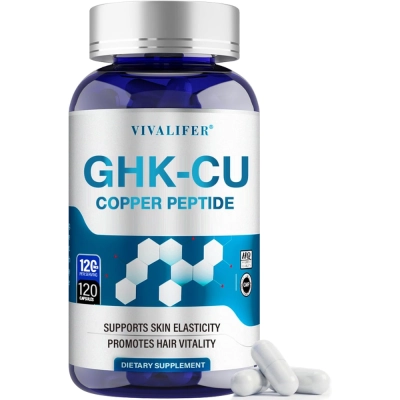 GHK-Cu Copper Peptide, 120mcg, 120 Cápsulas, VivaLifer