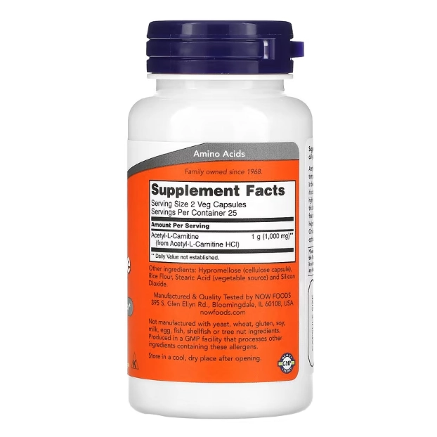 Acetil L-Carnitina, 500mg, 50 Cápsulas, Now