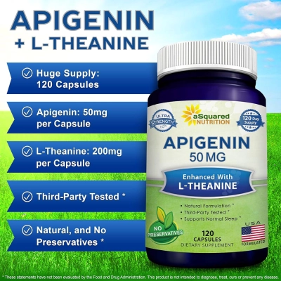 Apigenina 50mg &amp; L-Teanina 200mg, 120 Cápsulas, aSquared Nutrition