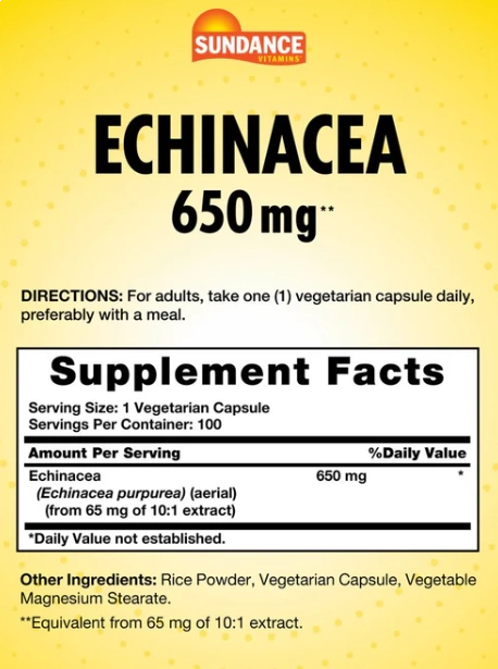 Echinacea 650mg, 100 Cápsulas, Sundance