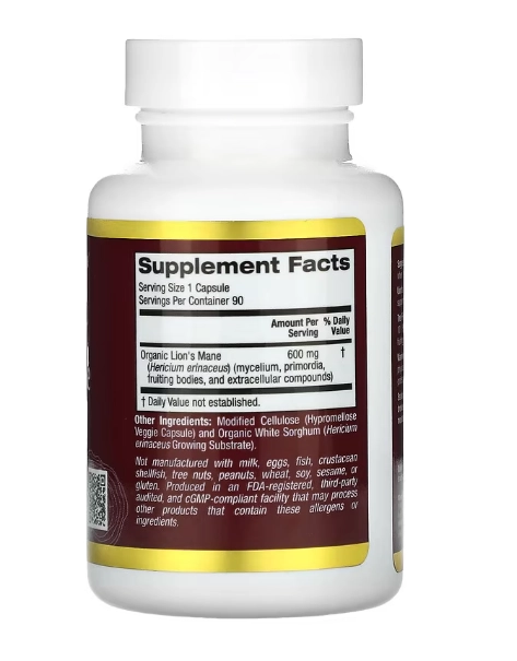 Lion's Mane, Juba-de-Leão, 90 Cápsulas, California Gold Nutrition