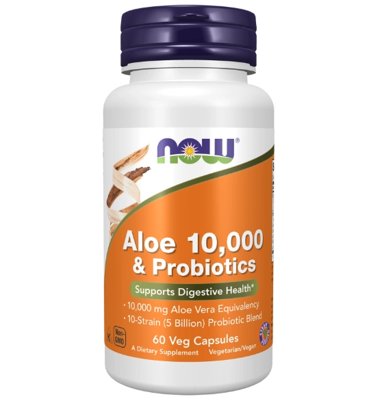 Aloe 10000 e Probióticos, 60 Cápsulas, Now