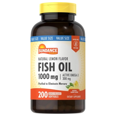 Fish Oil (Ômega-3), 1000mg, 200 Softgels, Sabor Limão, Sundance