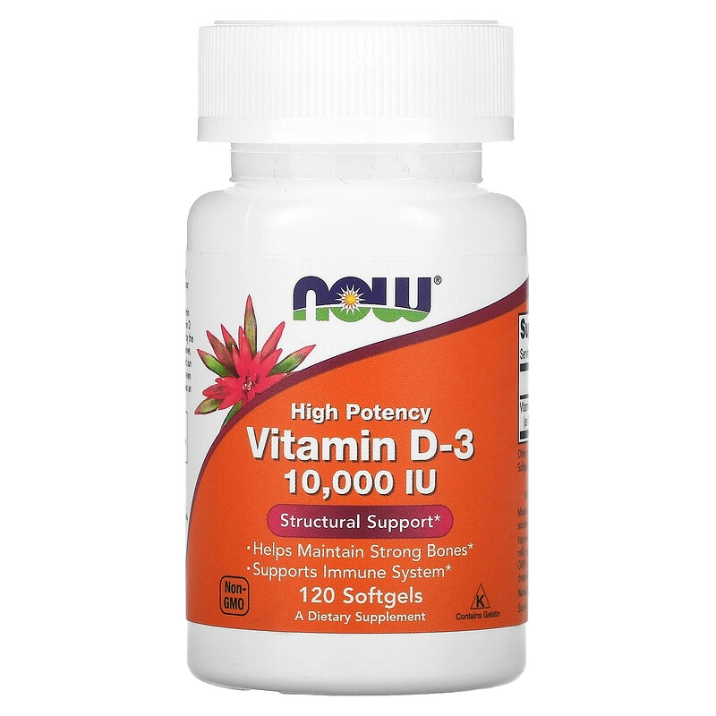 Vitamina D3, 10.000IU, (Alta Potência) 120 cápsulas, Now