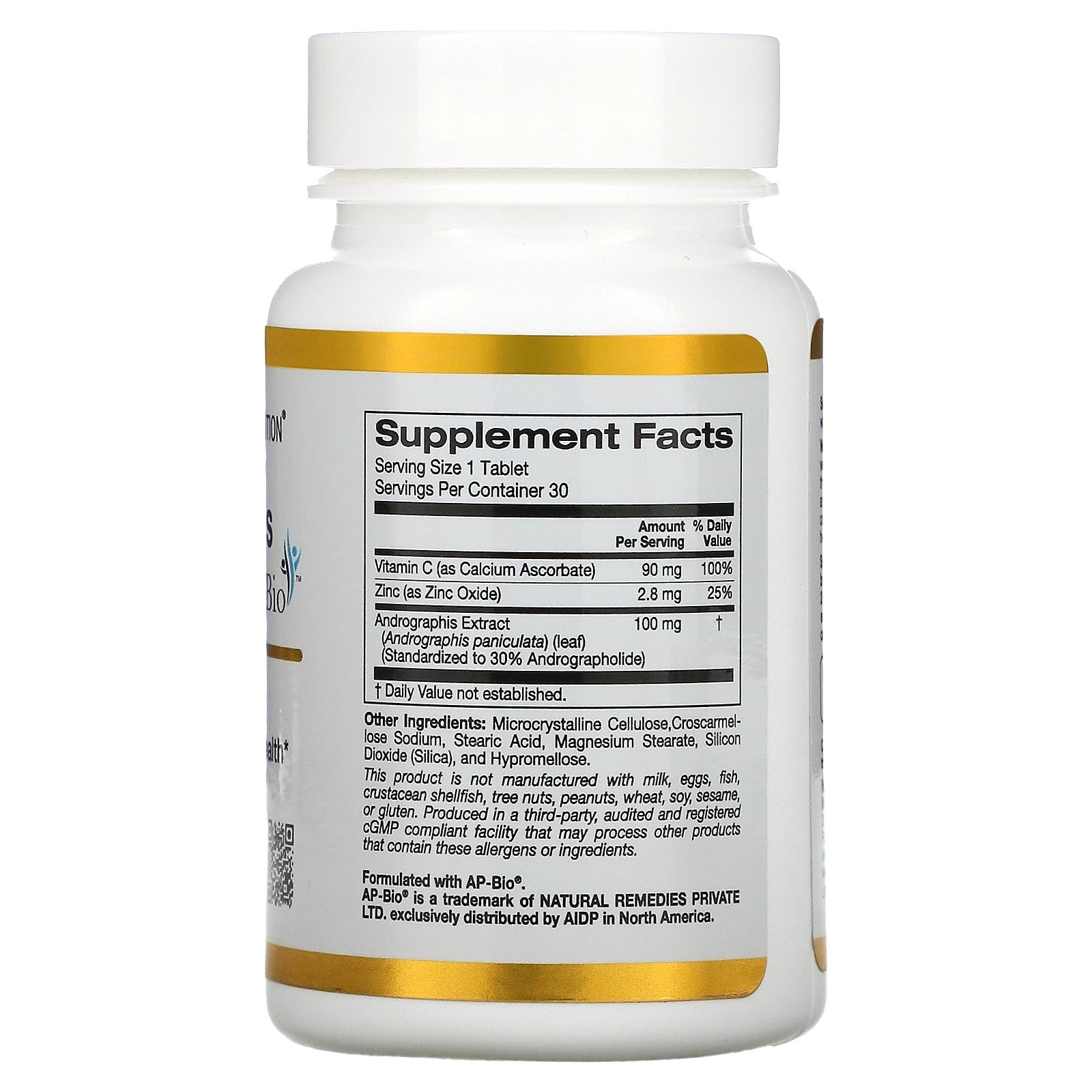 Andrographis Immune com AP-BIO, 100 mg, 30 comprimidos, California Gold Nutrition
