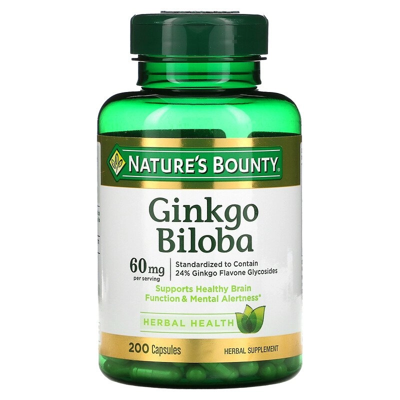 Ginkgo Biloba, 60mg, 200 Cápsulas, Natures Bounty