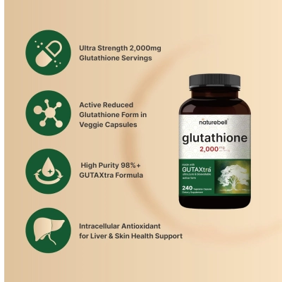  Glutationa, 2000mg, Pureza Superior a 98%, 240 Cápsulas, Naturebell