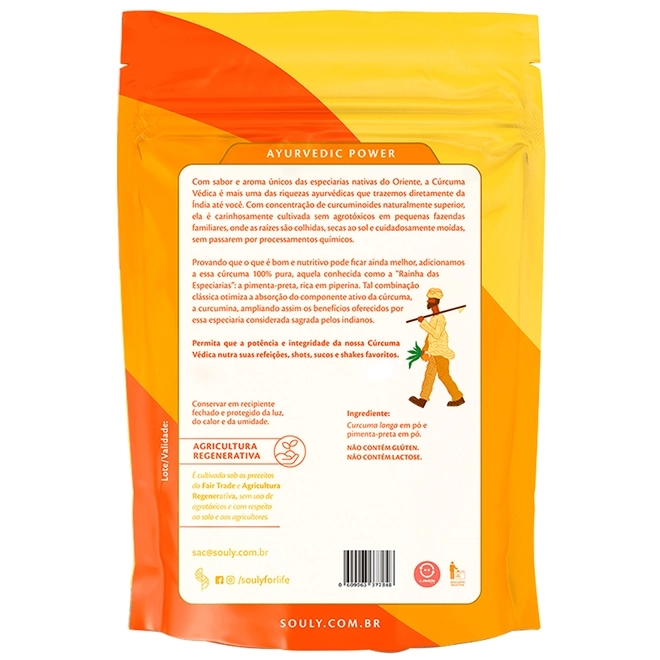 Cúrcuma Védica em Pó Com  Pimenta Preta, 60g, Souly