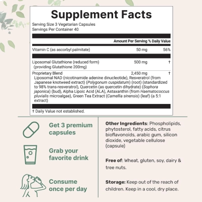 Complexo de Glutationa Lipossomal 3000mg, 120 Cápsulas, MicroIngredients 