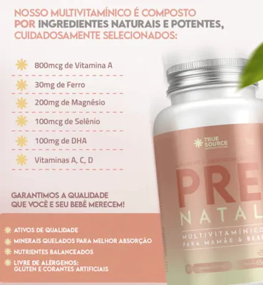 Multivitamínico Pré Natal, 90 Cápsulas, True Source