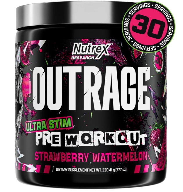 Pré Treino Outrage, Com Cafeína, L-Citrulina, Beta-Alanina e Creatina, Ultra Stim, Sabores, Nutrex