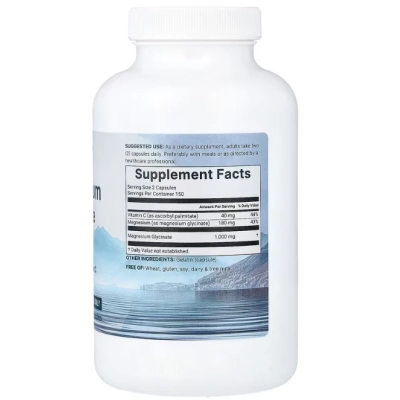 Glicinato de Magnésio Puro com Vitamina C, 300 Cápsulas, Micro Ingredients