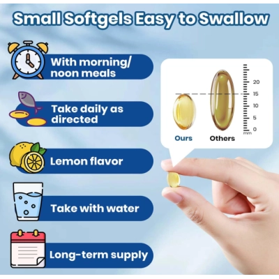 Omega 3, Fish Oil 2500mg, com Vitamina D3 e K2, 300 Cápsulas Sabor Limão, Arofum