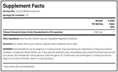 Tribulus Terrestris, 1000mg, 100 Cápsulas, PipingRock