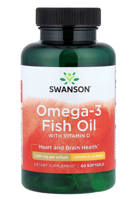 Omega-3 1000mg, Fish Oil com Vitamina D,   60 Cápsulas Sabor Limão, Swanson