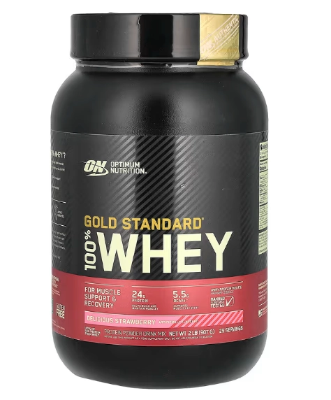 Whey 100% Gold Standard, Sabor Morango, 907g, Optimum Nutrition