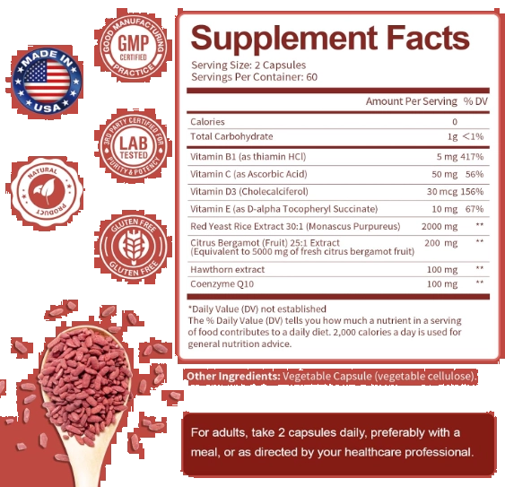 Red Yeast Rice 2000mg, Arroz com Fermento Vermelho,  Com CoQ10 100mg, 120 Capsulas, Totaria Health