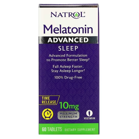 Melatonina, 10mg, Time Release (Liberação Prolongada), 60 Comprimidos, Natrol