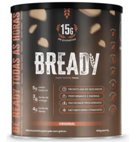 Bready Original, Super Pão Proteico Low Carb Sem Glúten 400g, Hevo