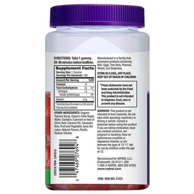Melatonina 5mg, 180 Gomas, Sabor Morango, Natrol