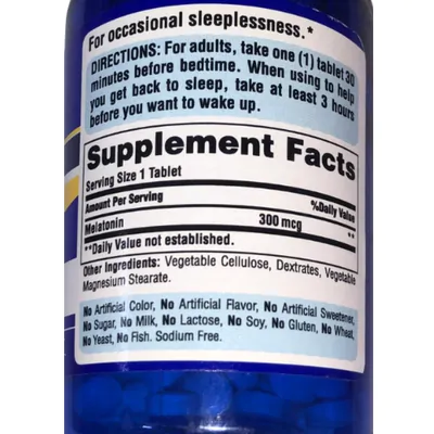 Melatonina 300mcg, 30 Tablets de rápida absorção, Puritan's Pride