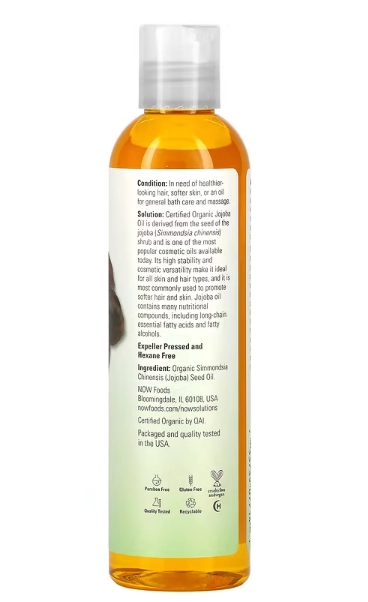 Óleo de Jojoba Orgânico, 237ml, Now