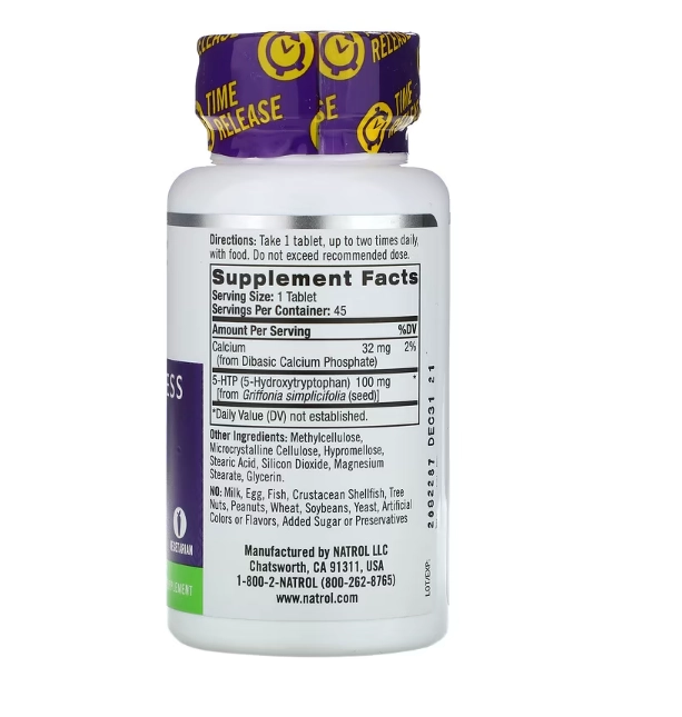 5-HTP, liberação prolongada, ultra-forte, 100 mg, 45 tabletes, Natrol