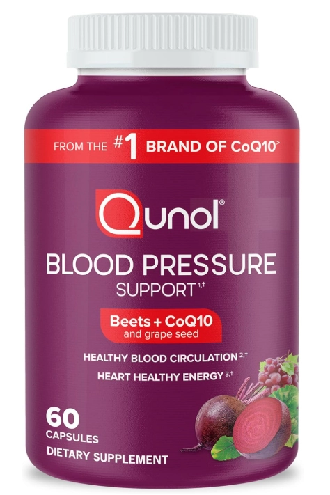 Blood Pressure Support, Com Beterraba + CoQ10 + Semente de Uva, Auxiliam na Circulação Sanguínea, 60 Cápsulas, Qunol 