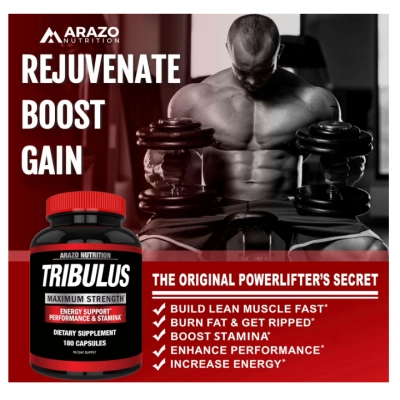 Tribulus Terrestris 1500mg, Extrato em Pó, 180 Cápsulas, Arazo Nutrition