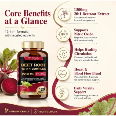 Beet Root Complex 12 em 1, Beterraba 2230mg, 120 Cápsulas, Totaria Health