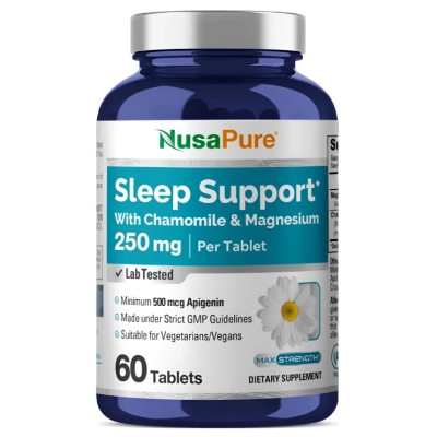 Sleep Support 250mg, Suporte para Dormir com Camomila e Magnésio, 60 Comprimidos, NusaPure 