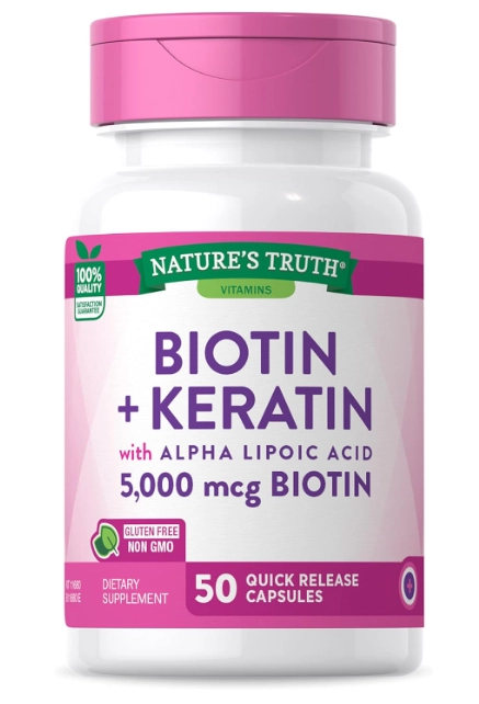 Biotina 5000mcg com Queratina e ácido alfalipóico, 50 cápsulas, Nature's Truth