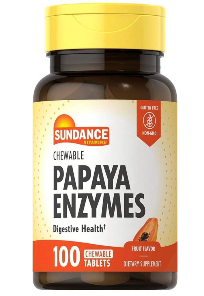 Enzima de papaya, 100 Tabletes Mastigáveis, Sundance
