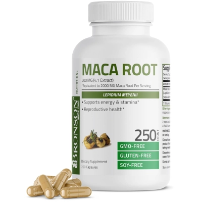 Maca Root 500mg, Lepidium Meyenii, 250 Cápsulas, Bronson