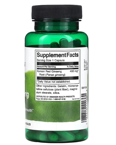 Raiz de Ginseng Vermelho Coreano Full Spectrum, 400mg, 90 Cápsulas, Swanson