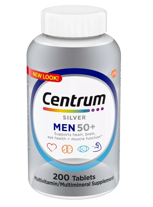 Centrum Men 50+ Multivitamínico Prateado, Com vitamina D3,B e Zinco, 200 Comprimidos