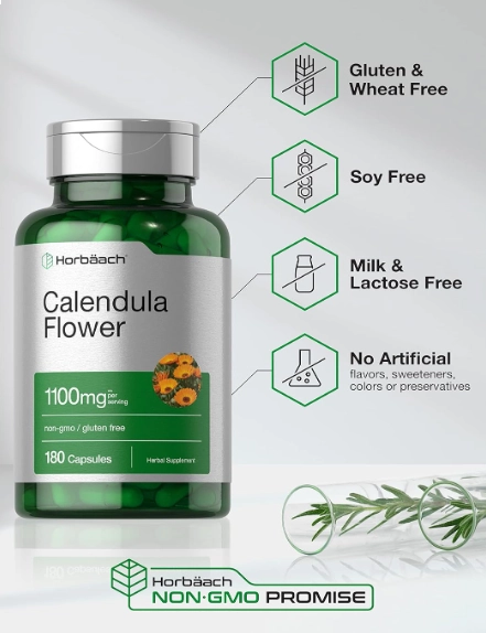 Calendula Flower 1100mg, 180 Cápsulas, Horbaach