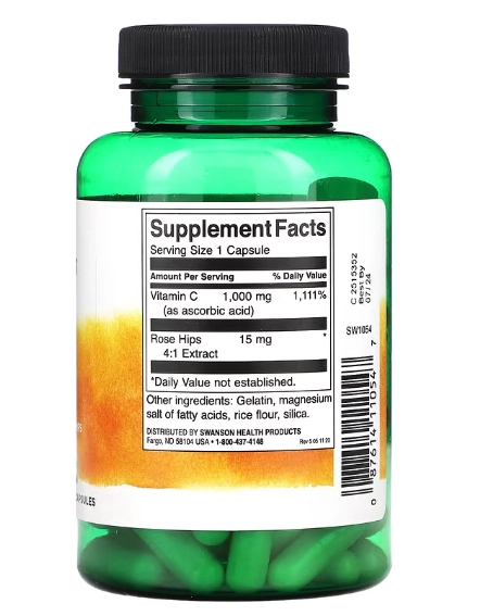 Vitamina C 1000mg, Com Rosa Mosqueta, 90 Cápsulas, Swanson