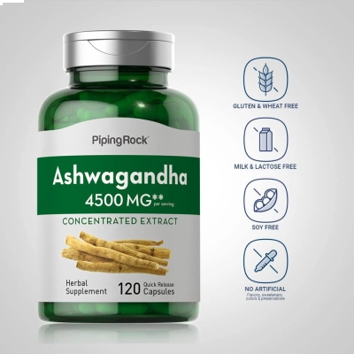 Ashwagandha, 4500mg, 120 Cápsulas, PipingRock