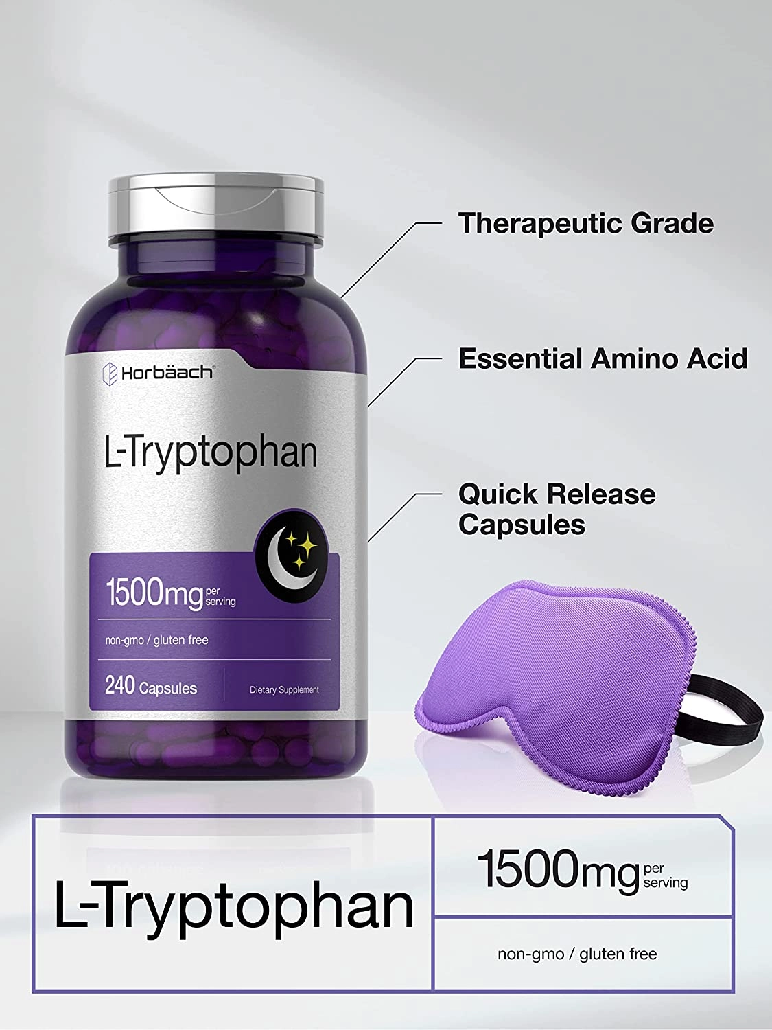 L Triptofano, 1500mg, Fórmula Noturna, 240 Cápsulas, Horbaach